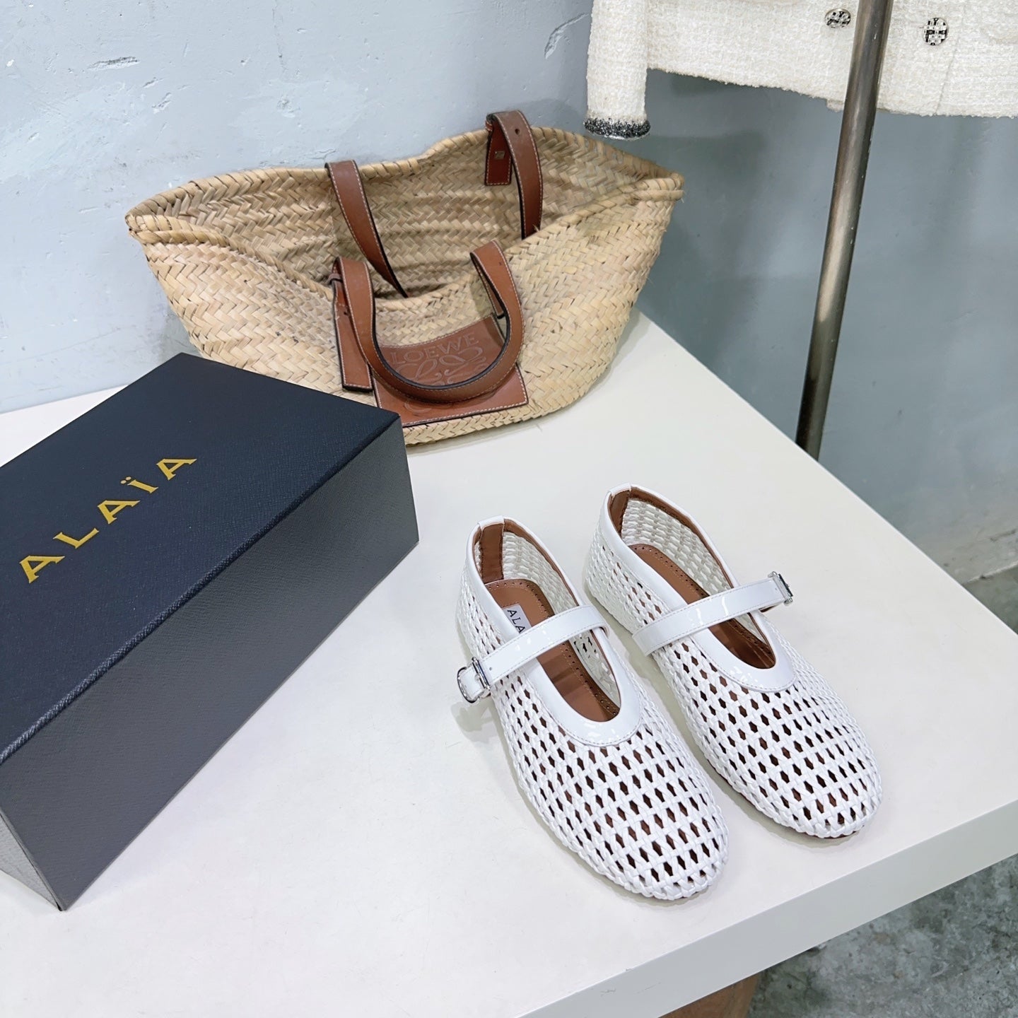 Alaia 25 Marry Janes Ballet Flats White Wool Sheepskin 300455