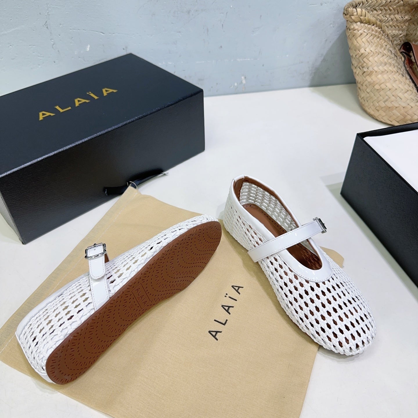 Alaia 25 Marry Janes Ballet Flats White Wool Sheepskin 300455