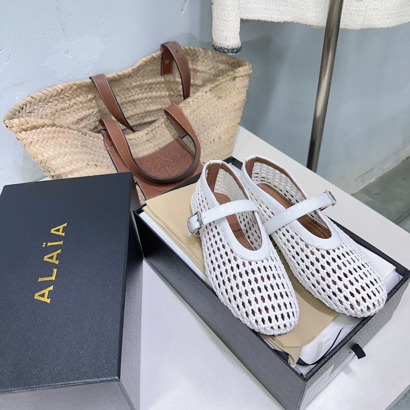 Alaia 25 Marry Janes Ballet Flats White Wool Sheepskin 300455