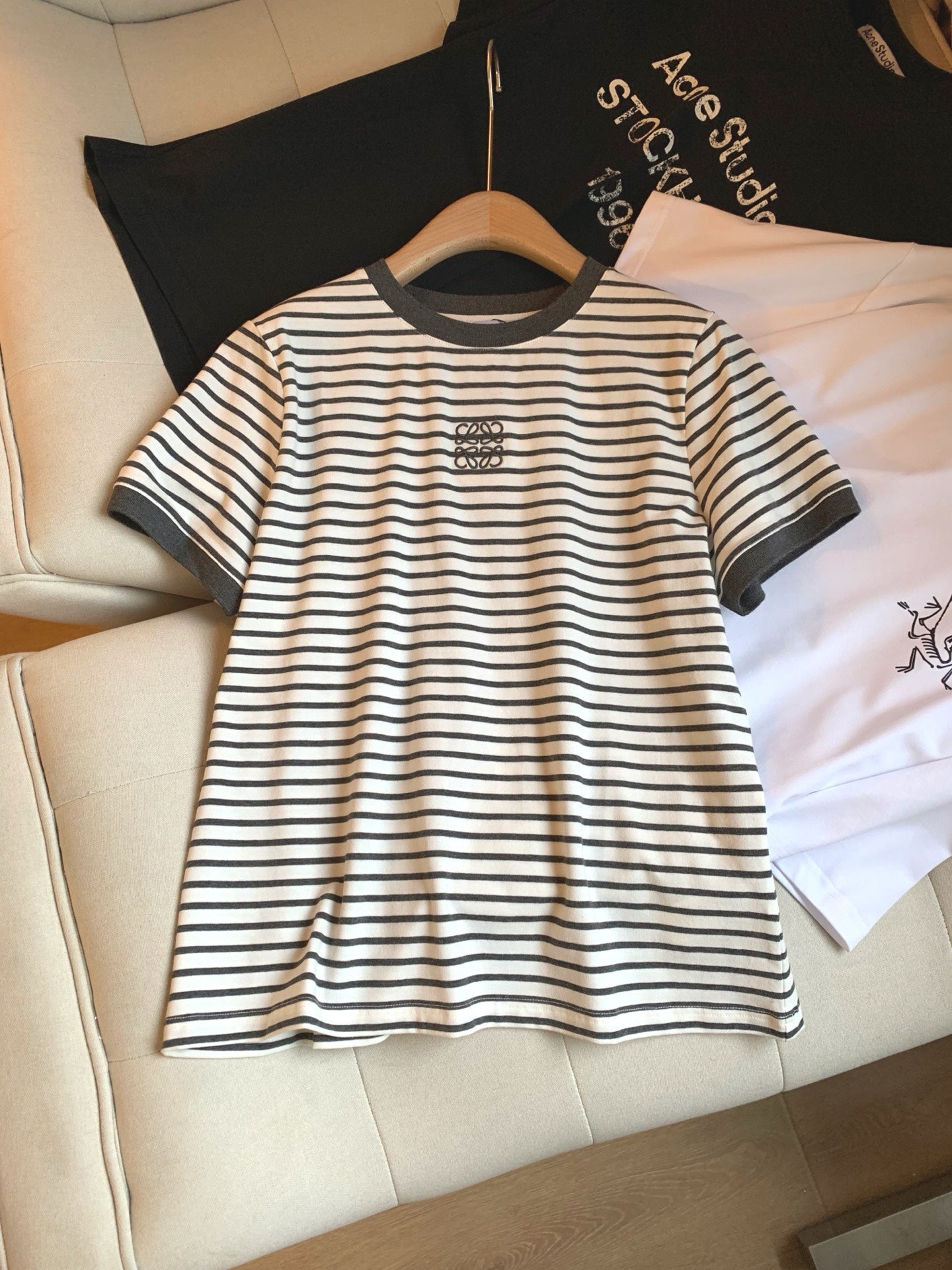 Loewe Short Sleeved T-shirt White mix Black Cotton