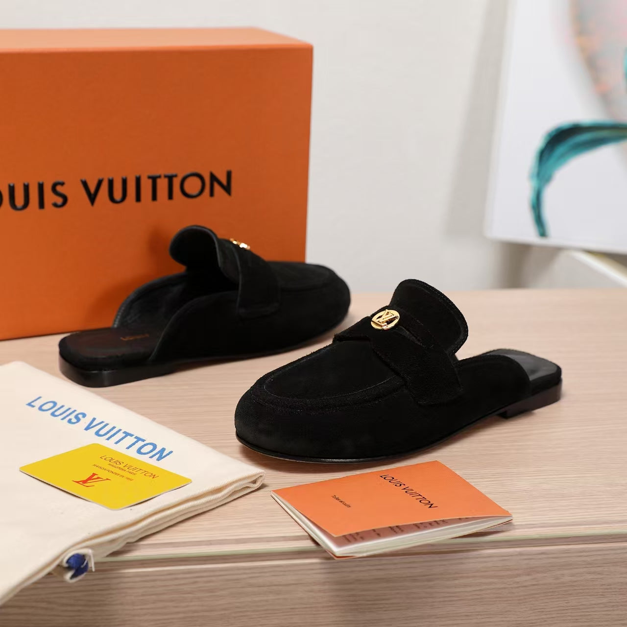 LV 25C Flat Mule Black Suede 218313