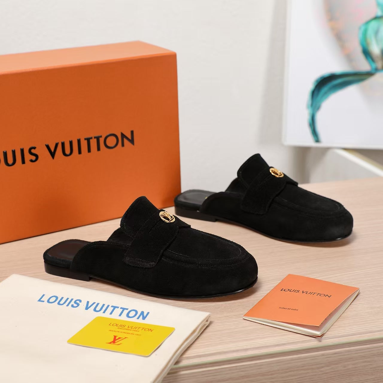 LV 25C Flat Mule Black Suede 218313