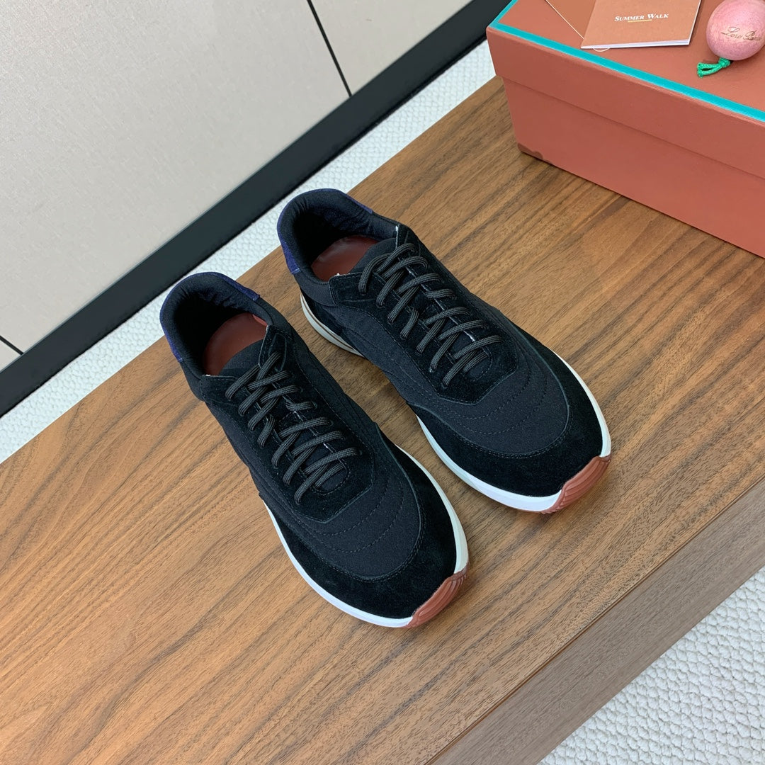 LP Week End Walk Sneaker In Black Mix Navy Blue Denim Fabric And Sudede 984391