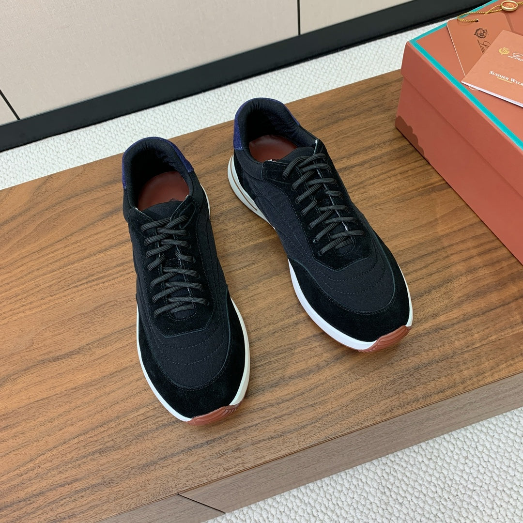 LP Week End Walk Sneaker In Black Mix Navy Blue Denim Fabric And Sudede 984391