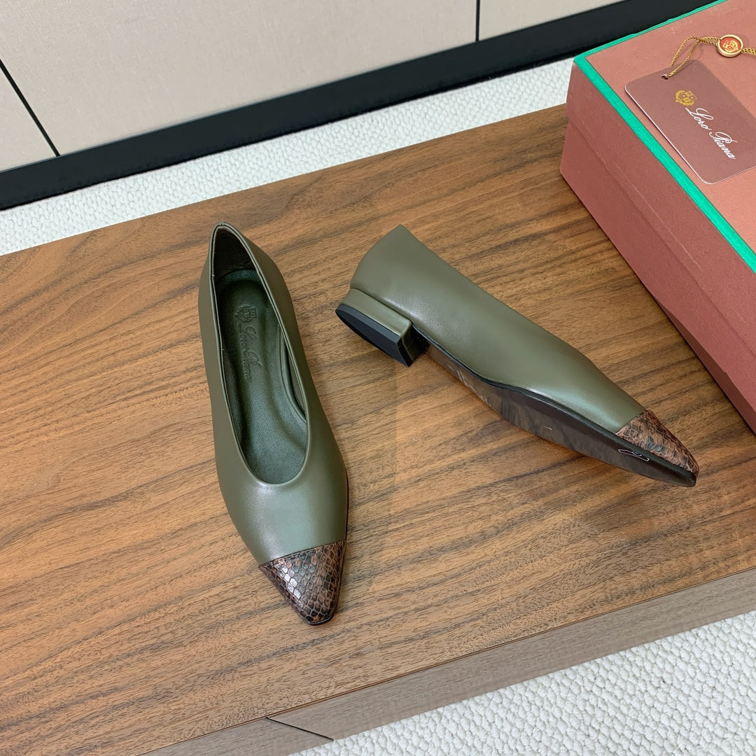 LP Rebecca Ballet Flats In Moss Dark Green Mix Brown Black Cowhide 984357