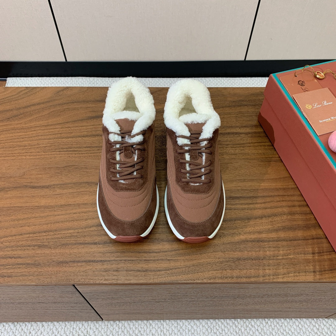 LP Week-end Walk Sneakers In Tawny Mix Earth Brown Denim With Wool Fleece Lining 984280