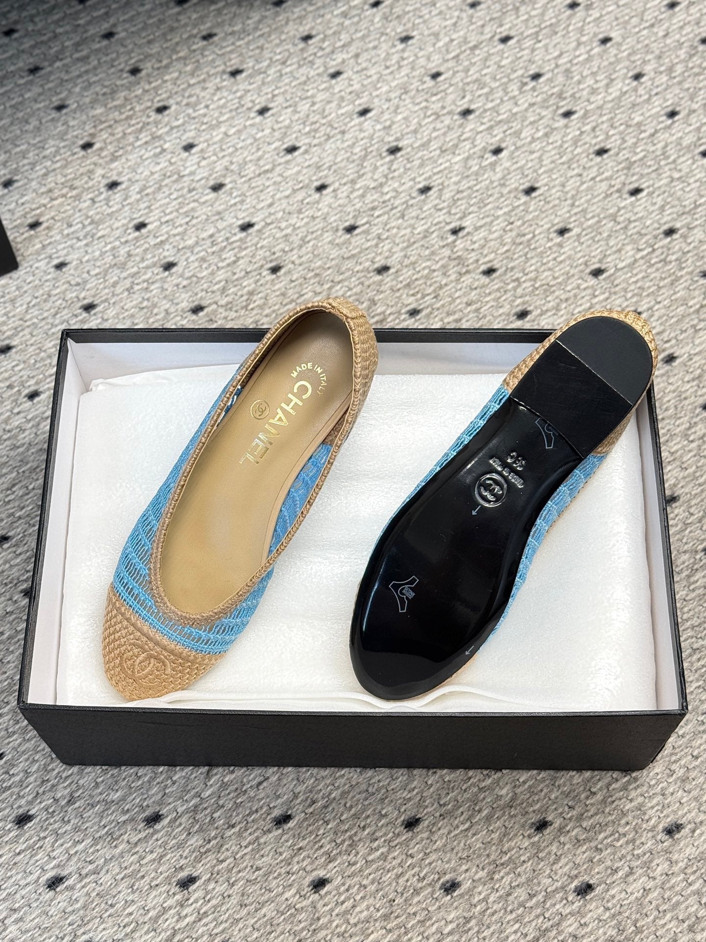 CC 25 Ballet Flat Blue Beige Raffia