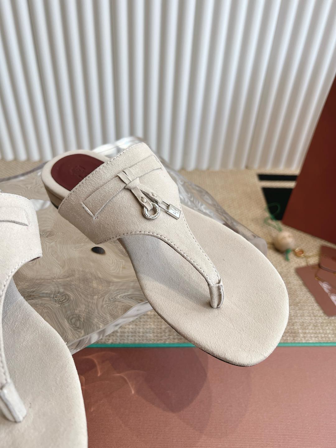 LP 25C Thong Slide Sandal White Suede 208108