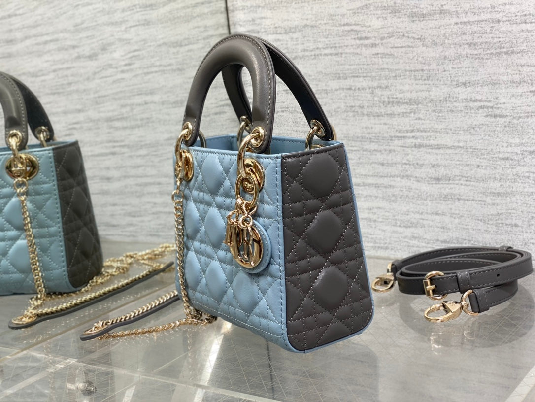 Lady Bag 17cm Celeste Blue Grey Lambskin