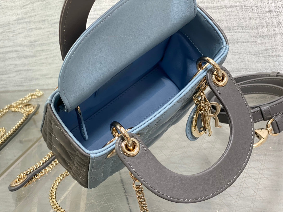 Lady Bag 17cm Celeste Blue Grey Lambskin