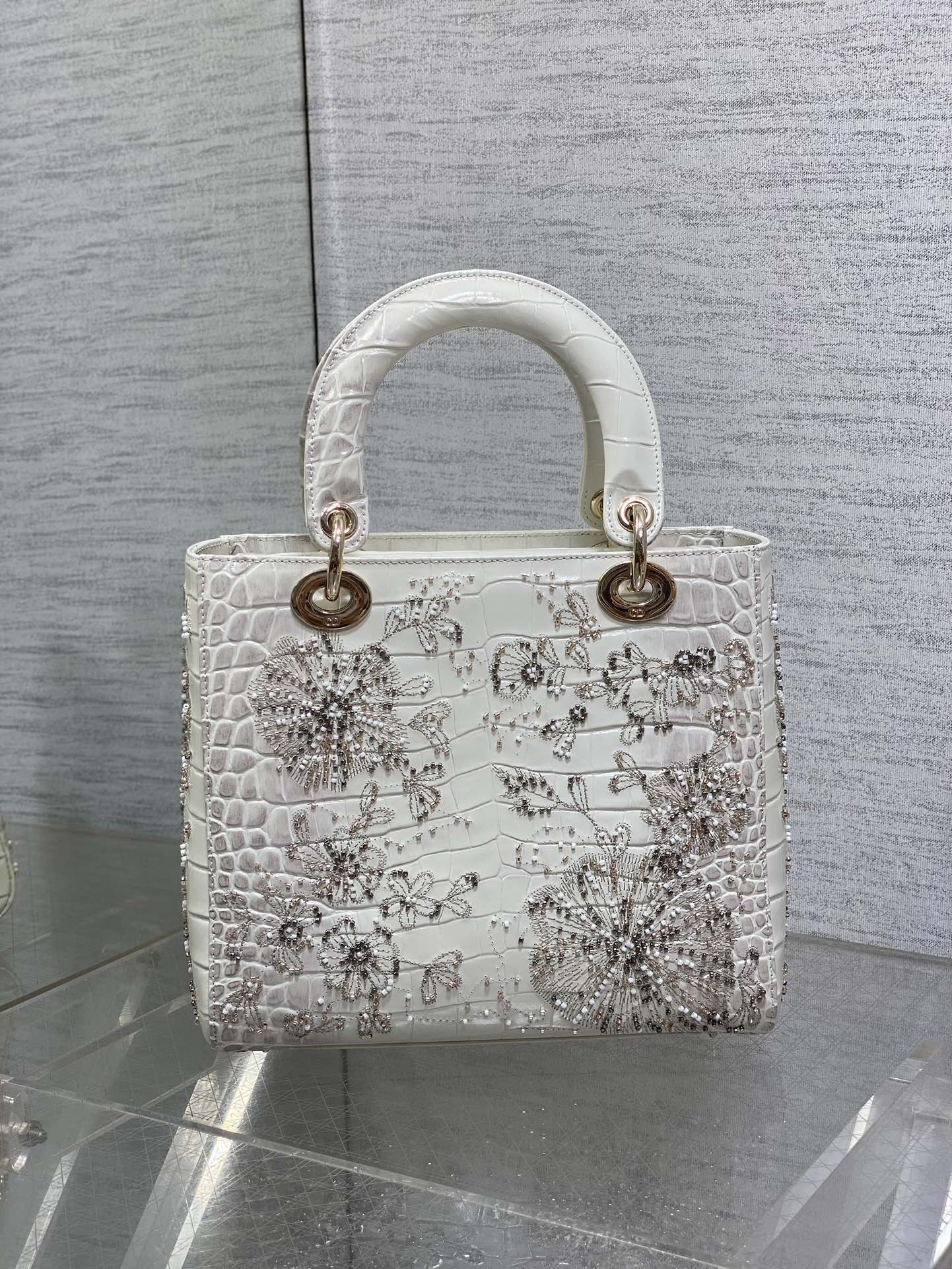 Lady Bag 20cm Grey Crocodile Leather
