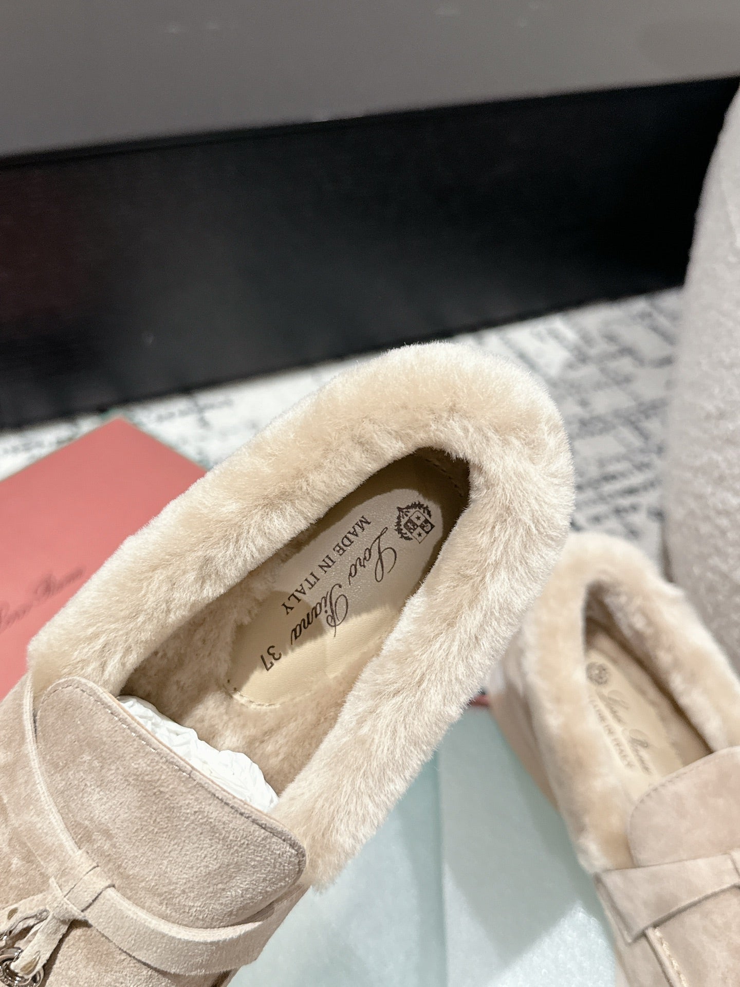 LP Summer Charms Walk Loafers In Light Brown Beige Suede With Rabbit Fur Lining 985651