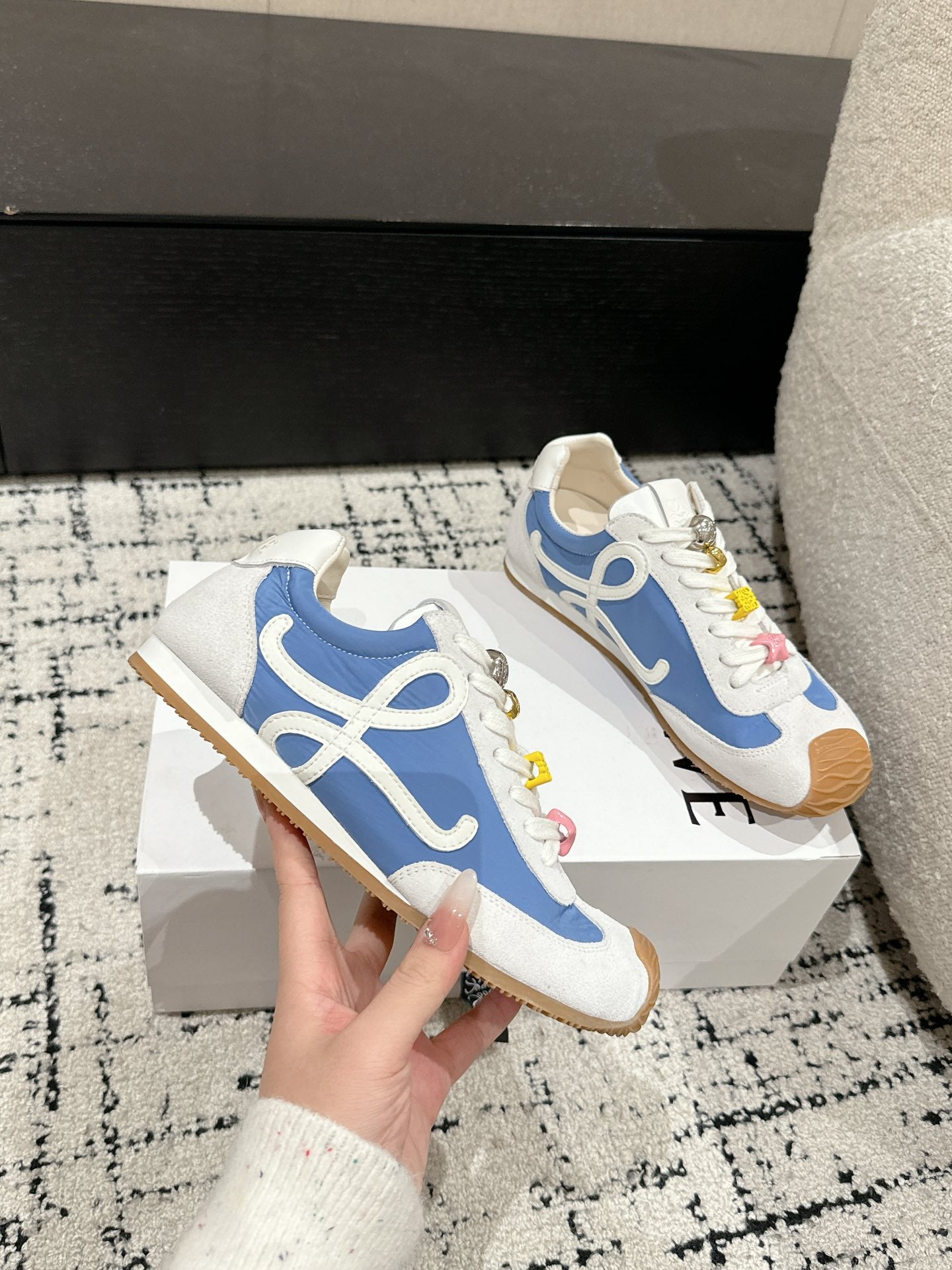 Loewe Ballet Runner 2.0 Sneaker White Blue Nylon Sheepskin