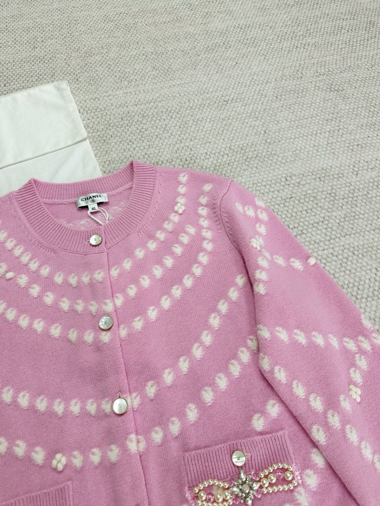 CC 25 Pearls Cardigan Pink Cashmere