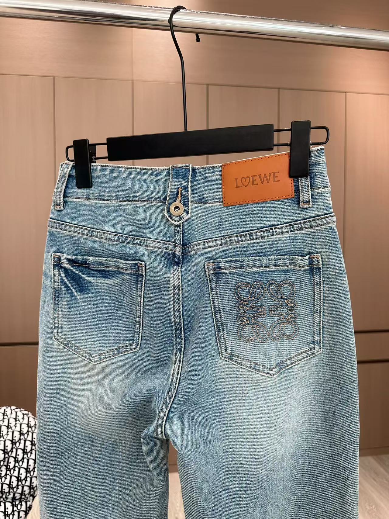 Loewe Embroidered Flared Jeans Blue Cotton