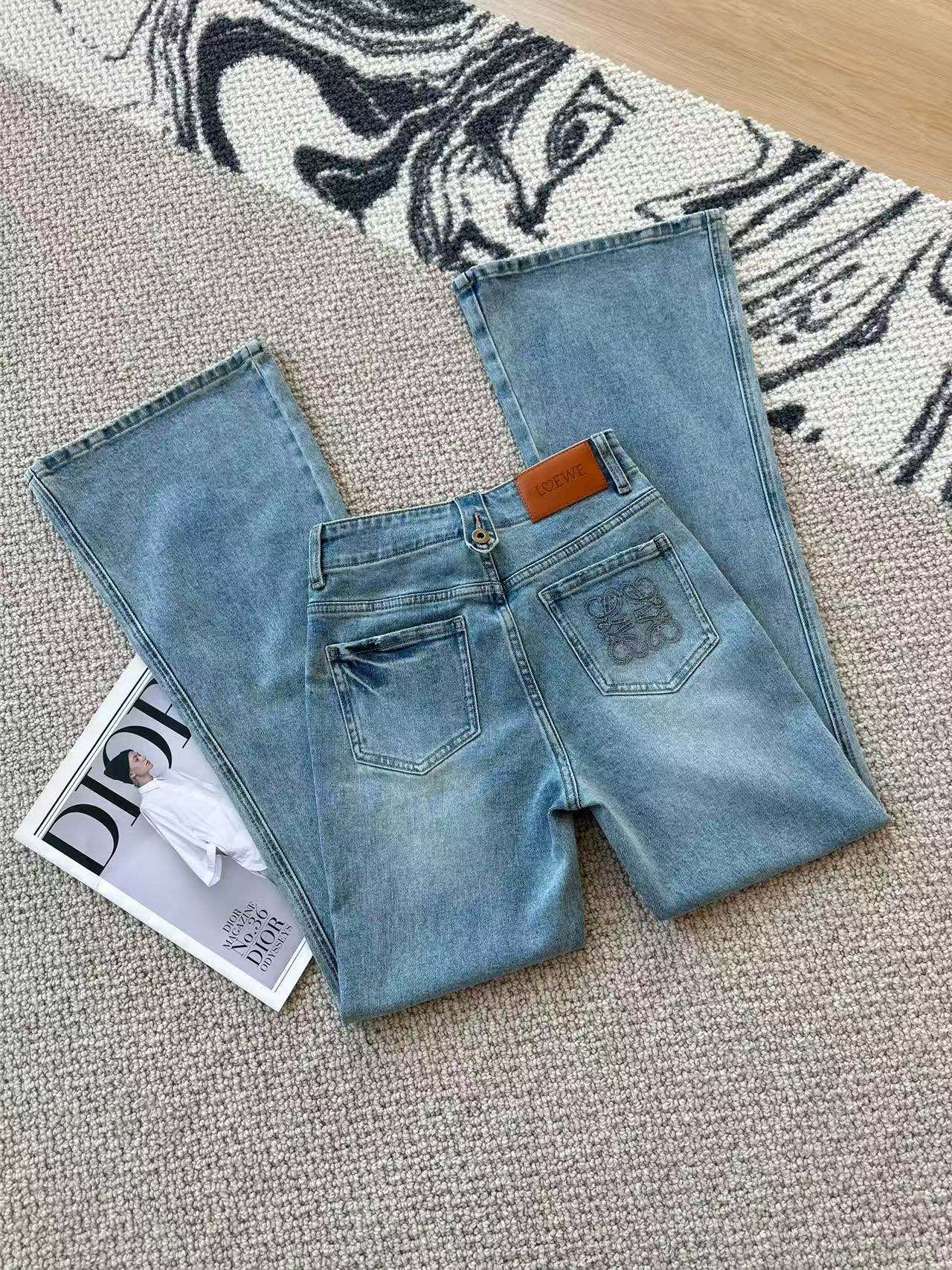 Loewe Embroidered Flared Jeans Blue Cotton