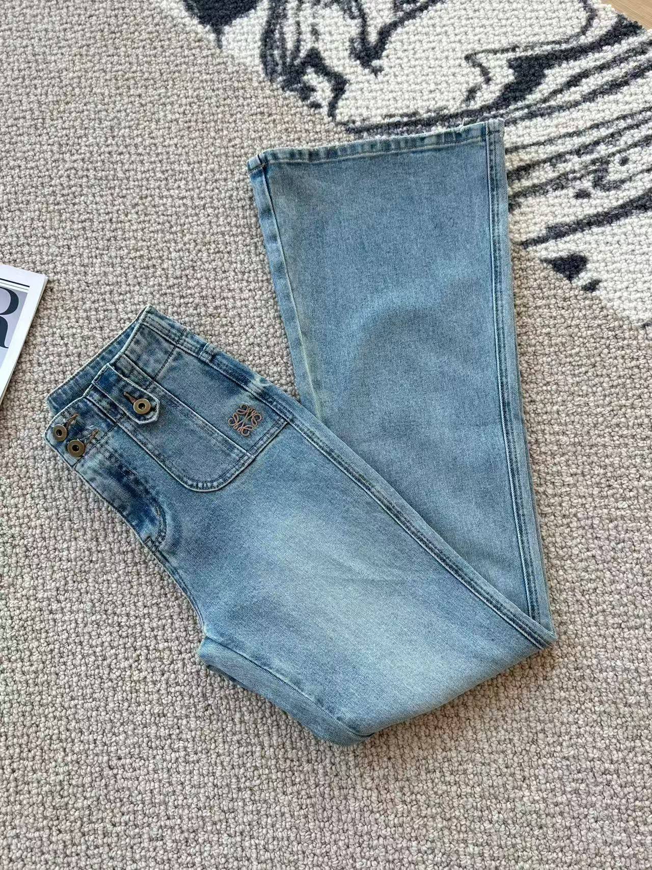 Loewe Embroidered Flared Jeans Blue Cotton
