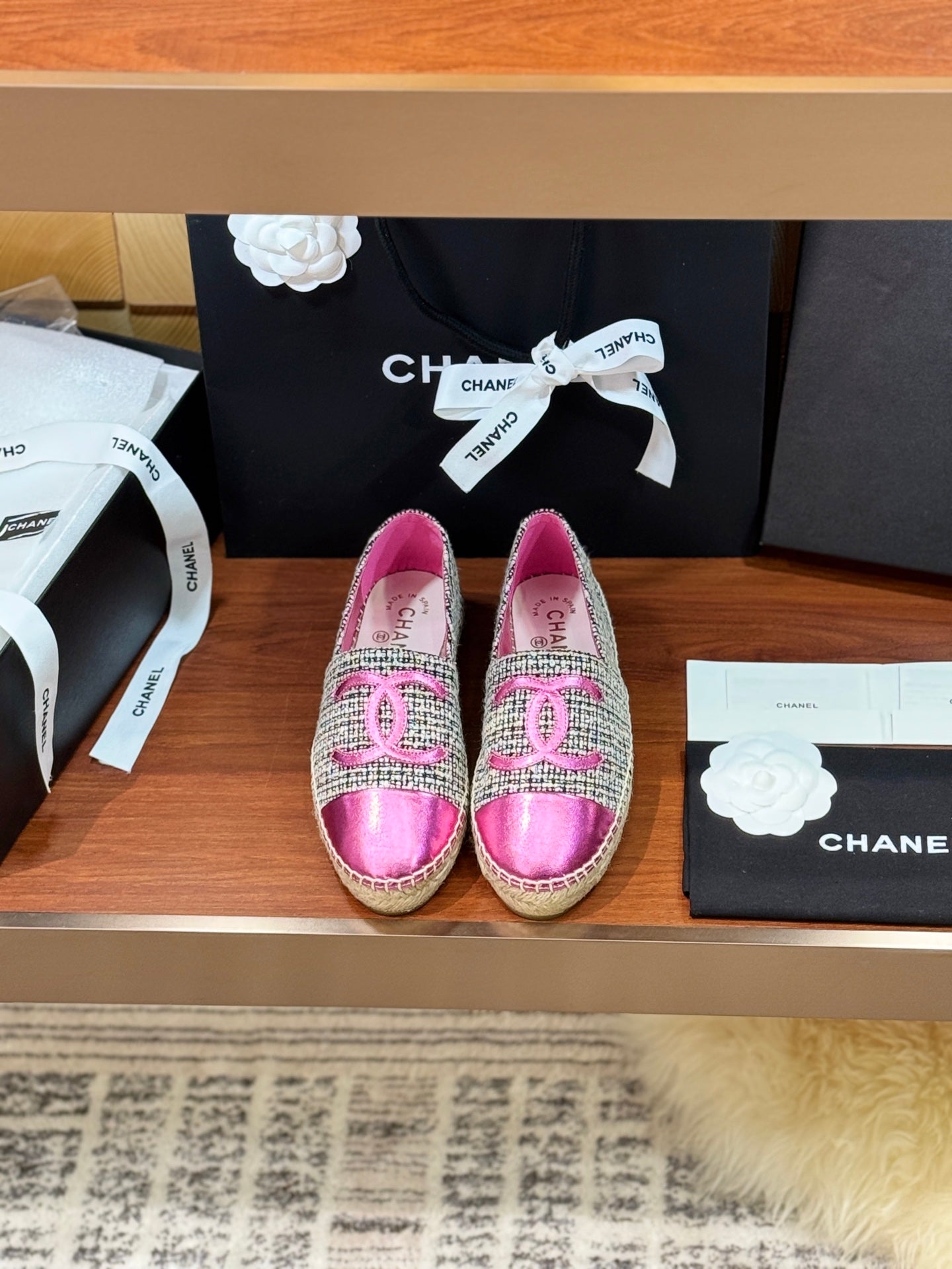 CC 25 Espadrilles Logo Pink Fabric Sheepskin 310157