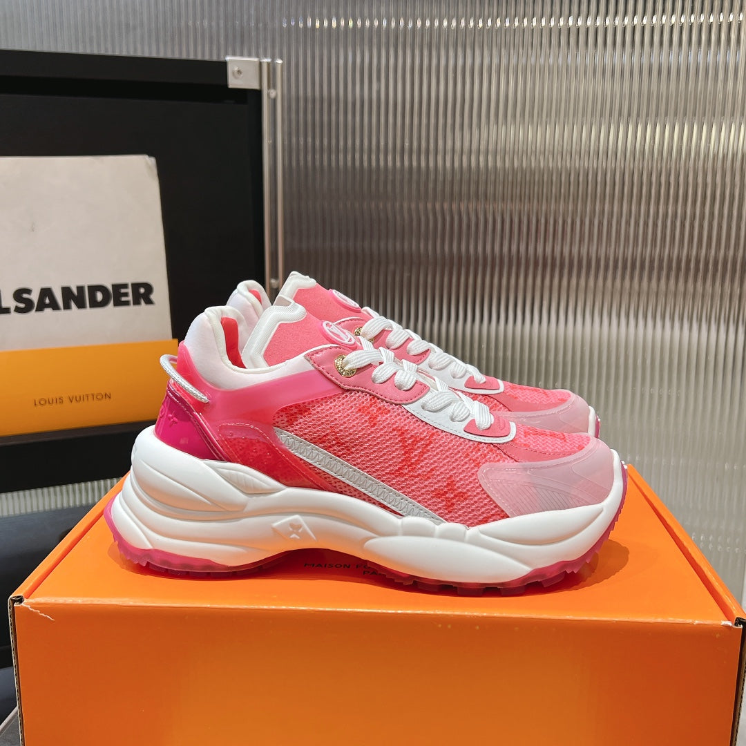 LV Run 55 Sneaker 50mm Red Pastel Monogram Jacquard Fabric