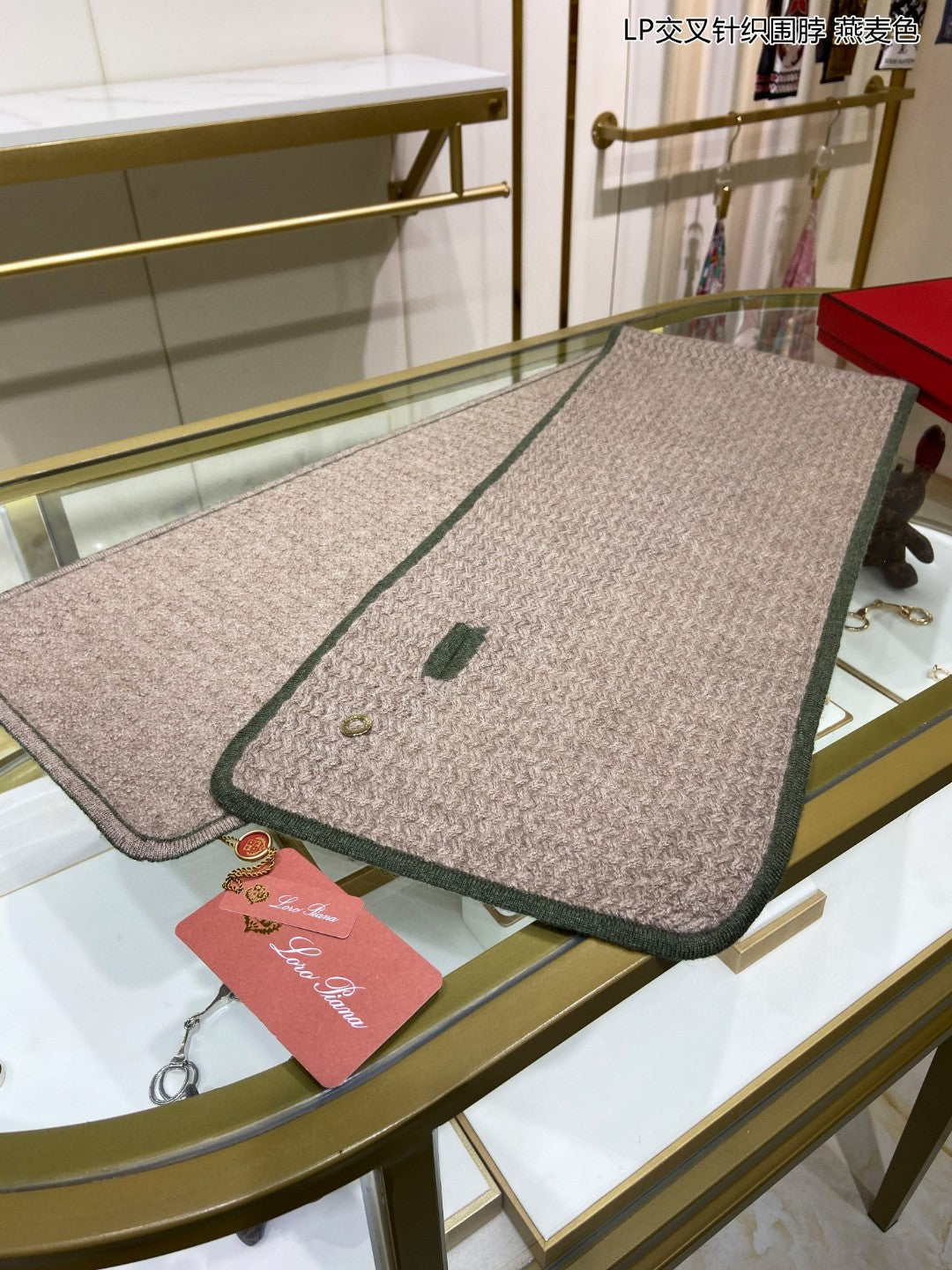 LP Scarf 125 CM In Earth Brown With Dark Green Border Cashmere 201758
