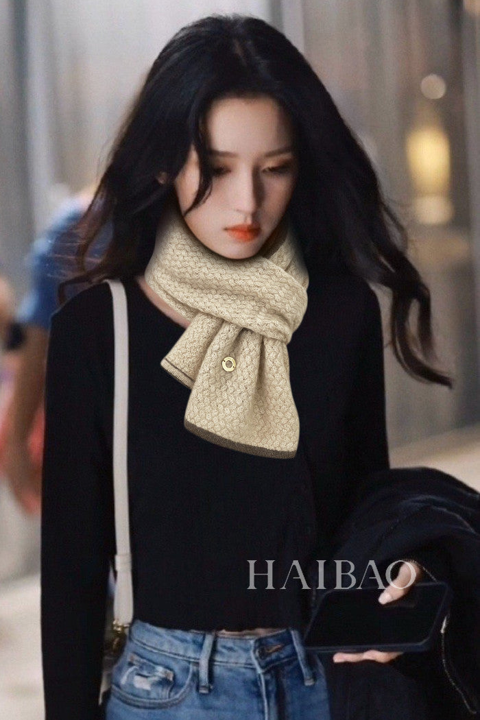 LP Scarf 125 CM In Light Beige With Earth Brown Border Cashmere 201759