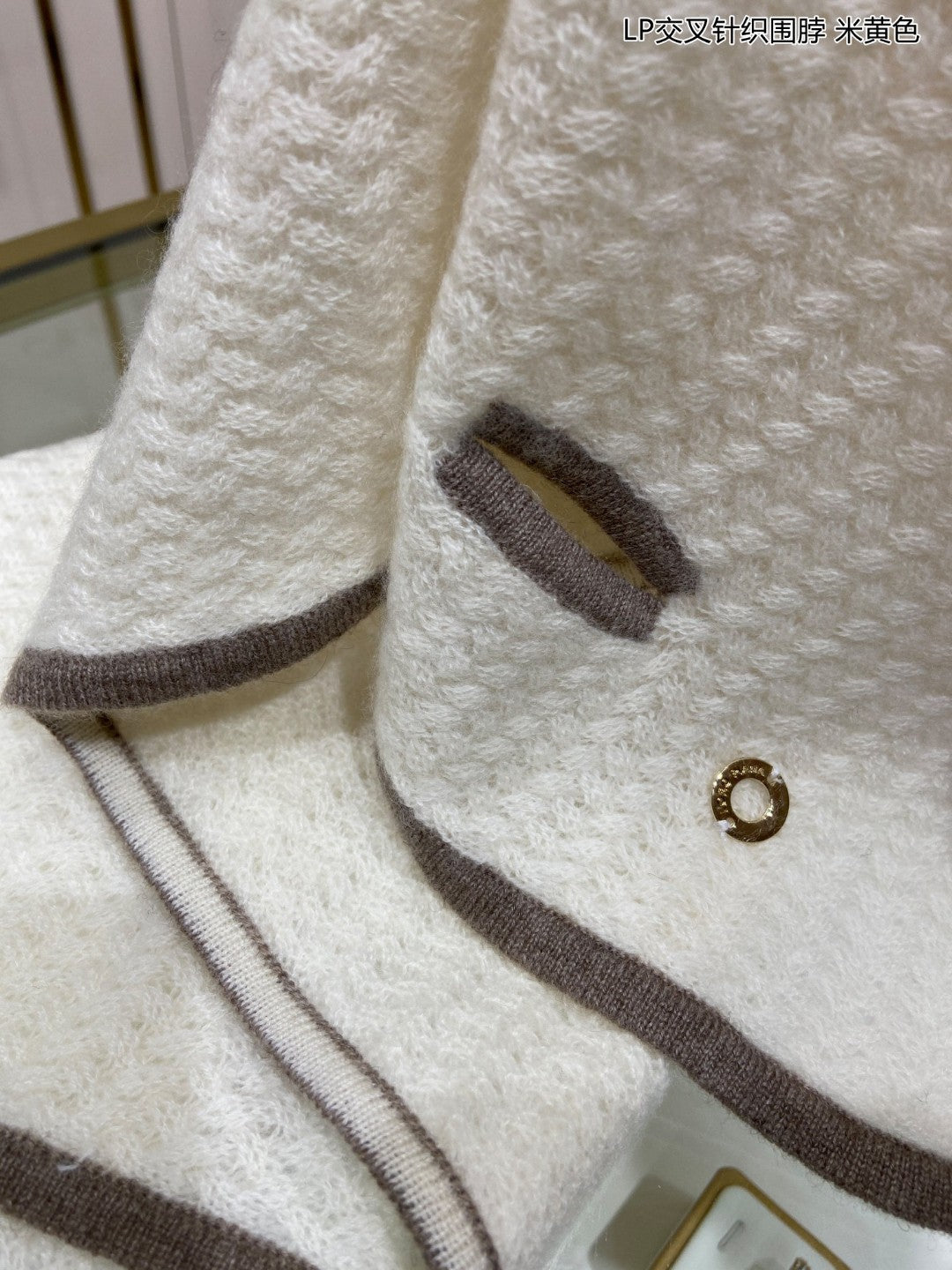 LP Scarf 125 CM In Light Beige With Earth Brown Border Cashmere 201759