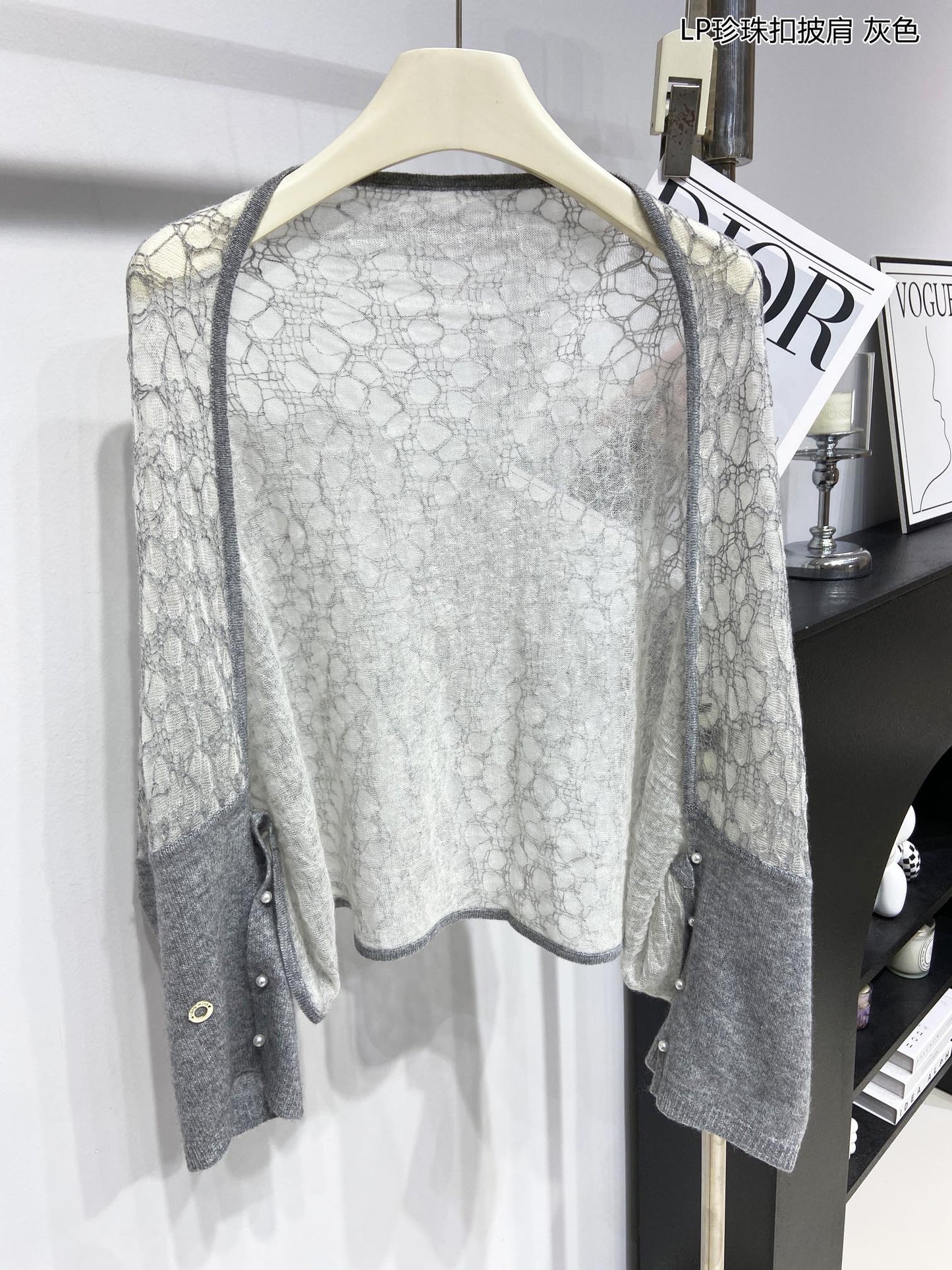 LP Pearl Button Scarf 135 CM In Grey White Cashmere 416913