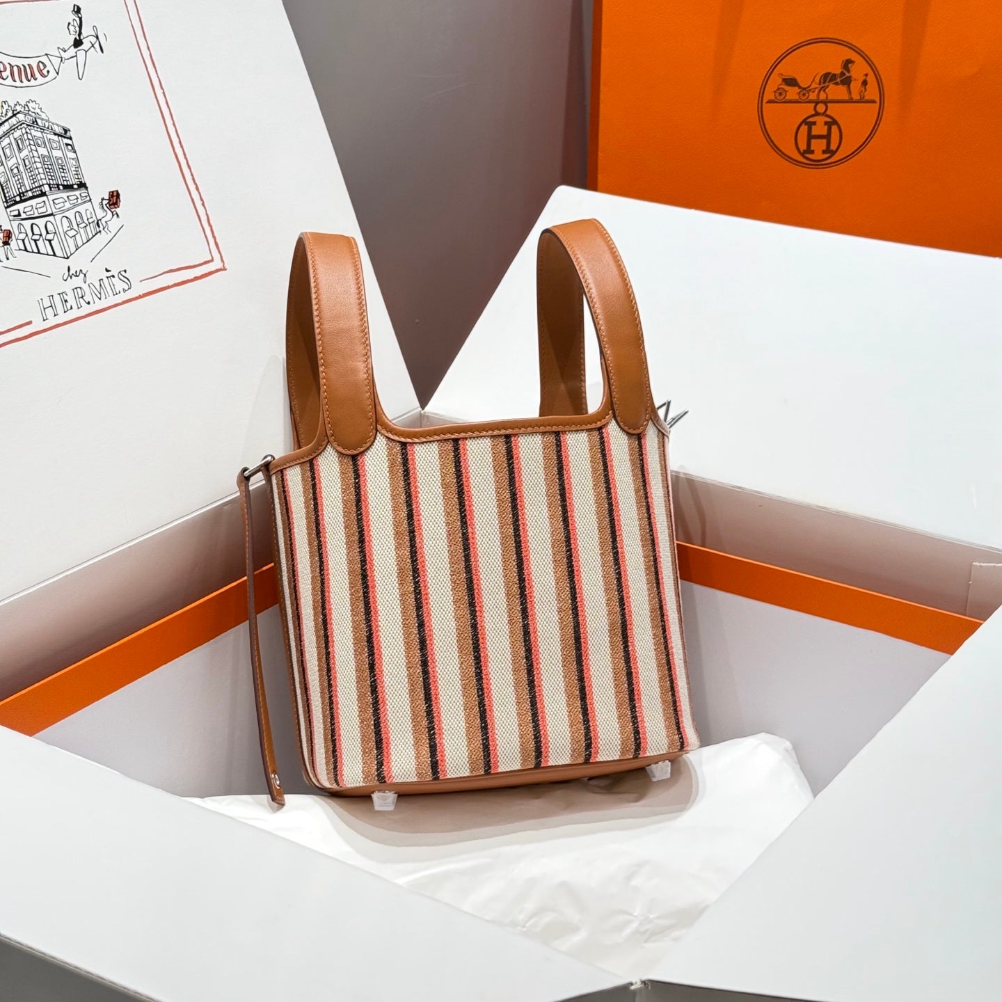 Picotin Lock 18 Gold Swift Calfskin Multicolor Canvas