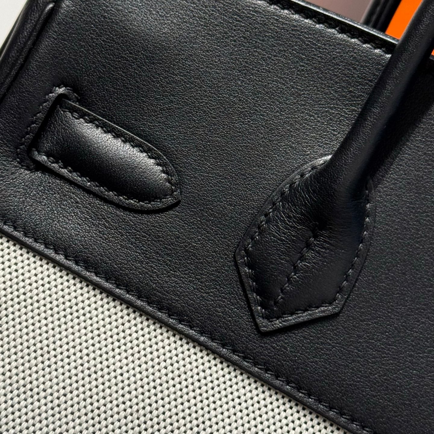 HM Birkin 30 Black Swift Leather Grey Canvas Gold Hardware