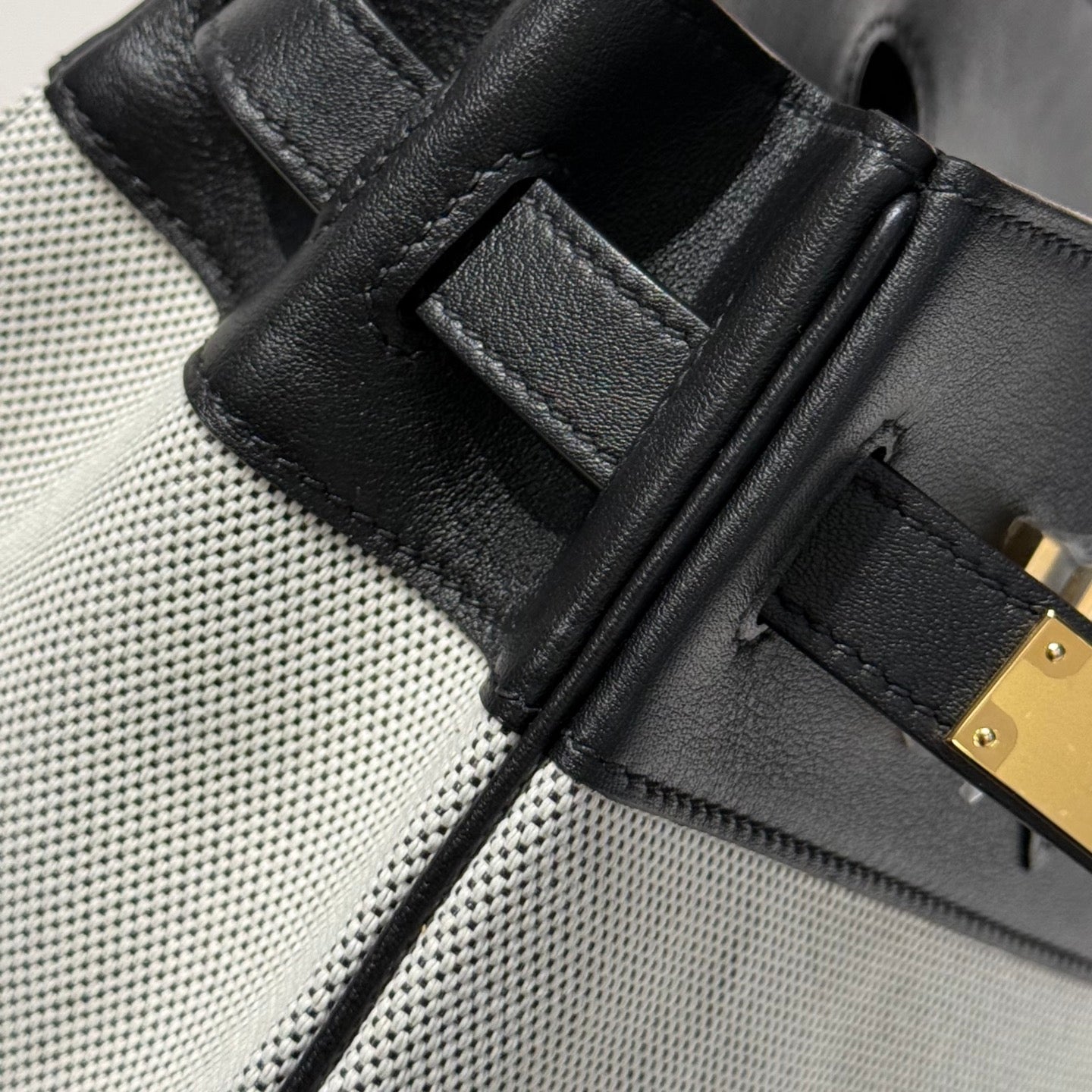 HM Birkin 30 Black Swift Leather Grey Canvas Gold Hardware