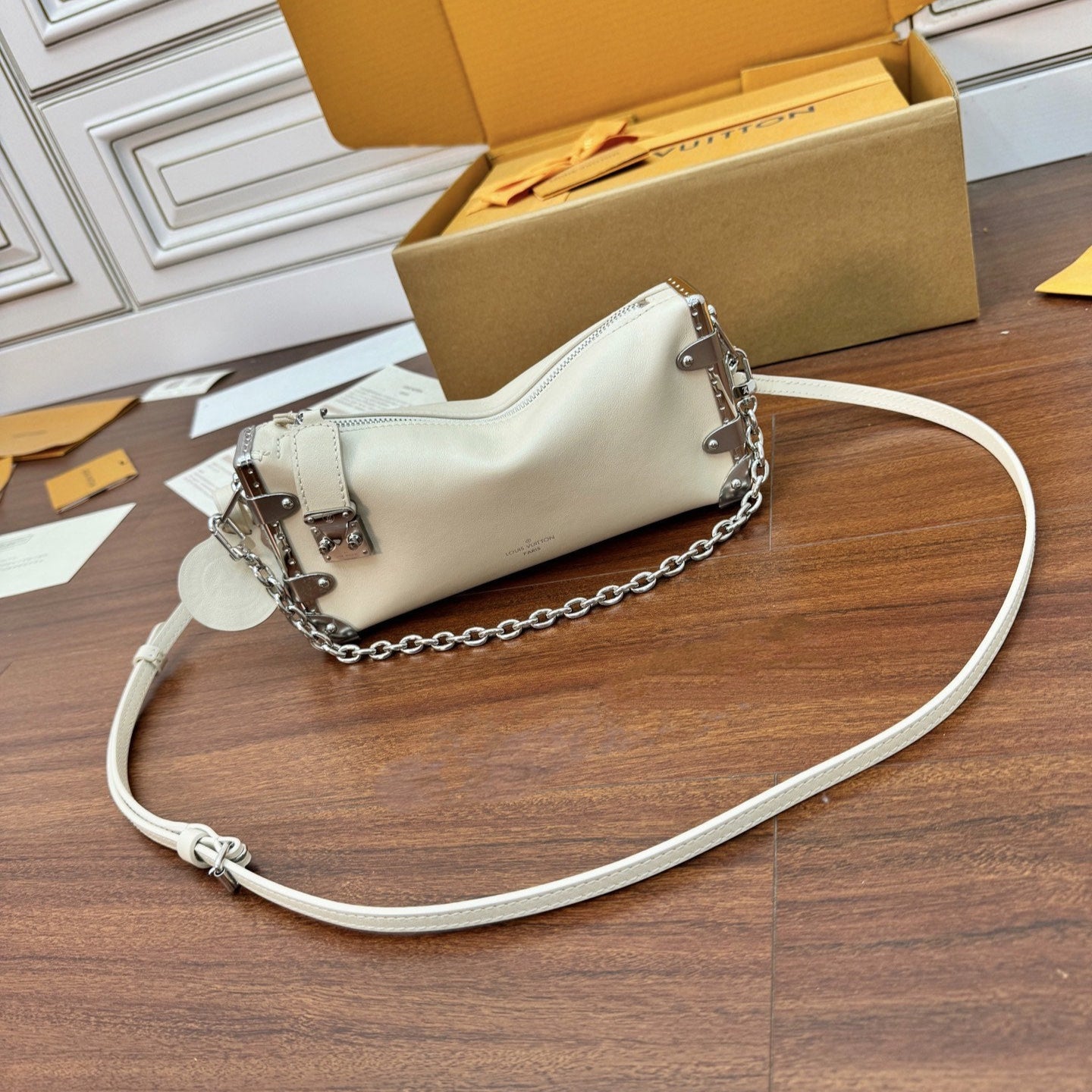 LV Petite Malle 23cm White Italian Leather 330411