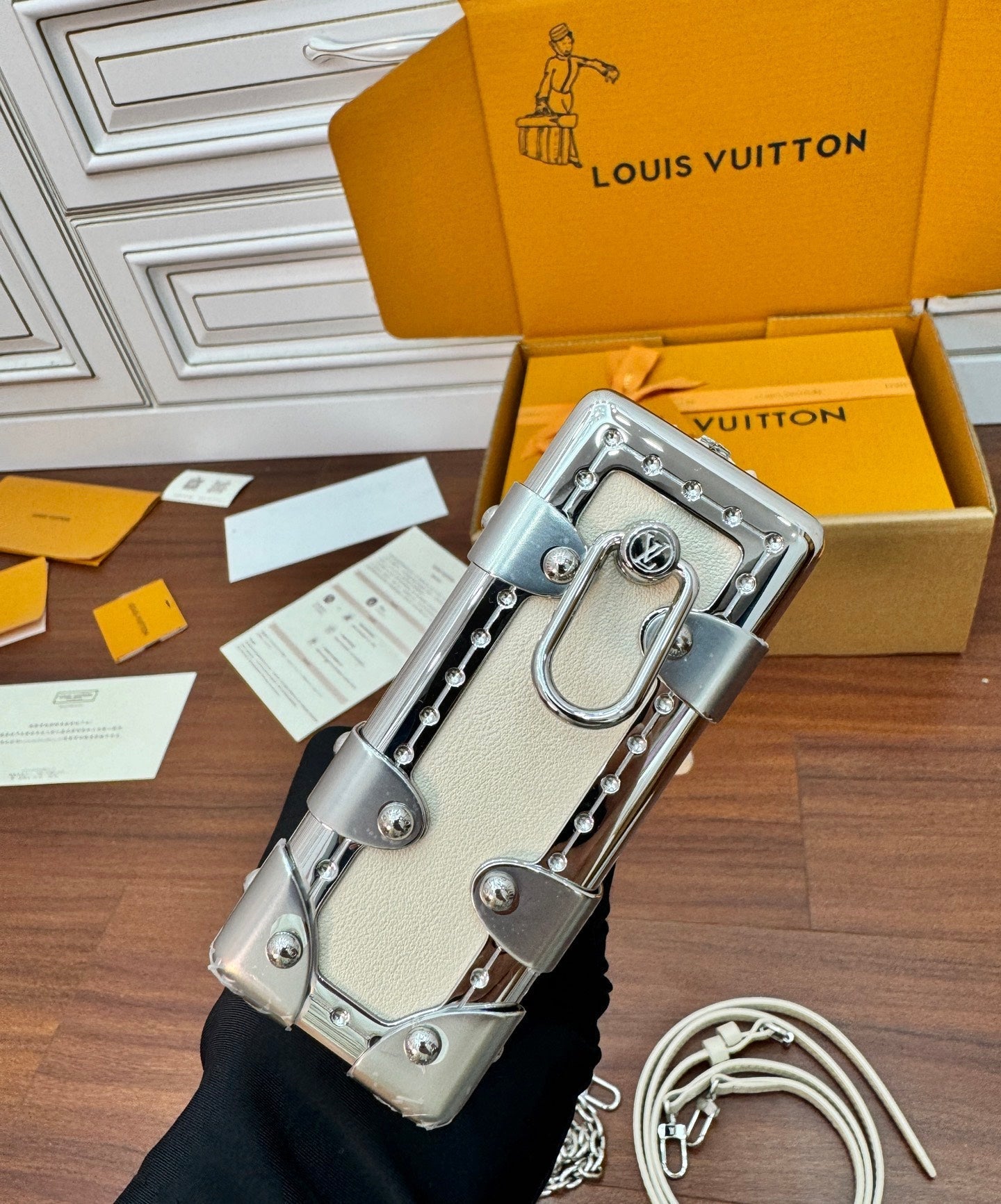 LV Petite Malle 23cm White Italian Leather 330411