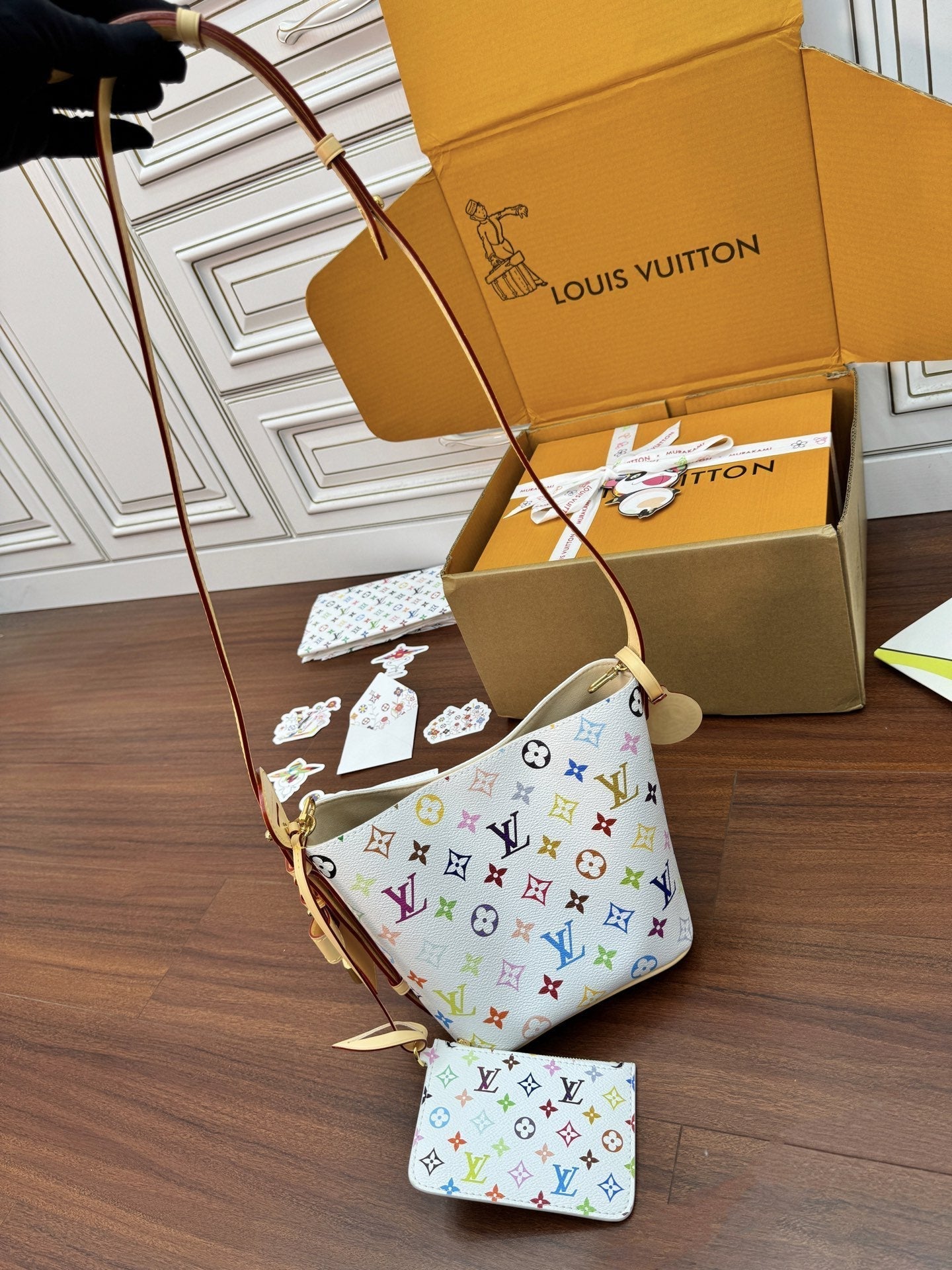 LV Bucket Bag 16cm White Multicolore Monogram Canvas 330426