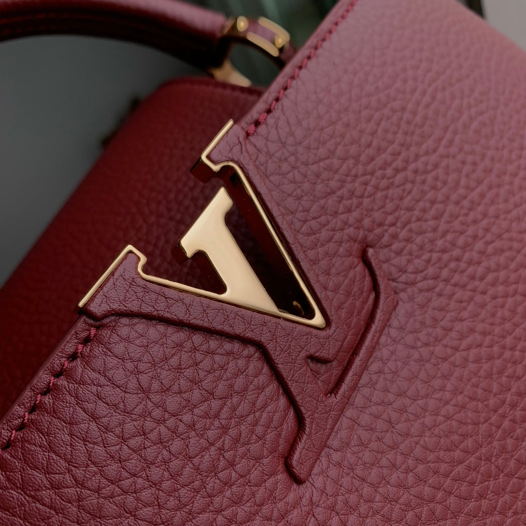 CAPUCINES BB 27 BURGUNDY TAURILLON MOP GOLD HARDWARE