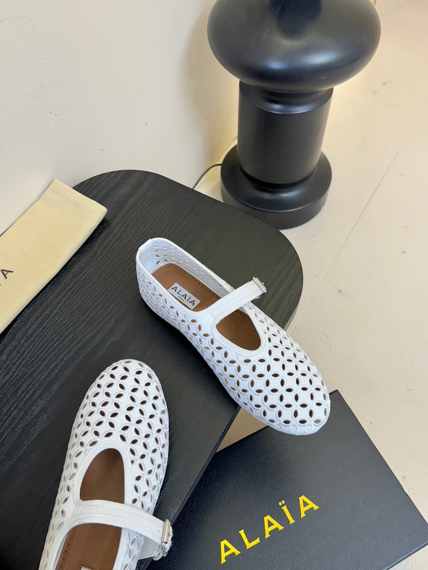 Alaia 25 Mary Jane Mesh Ballet Flats White Calfskin 297033