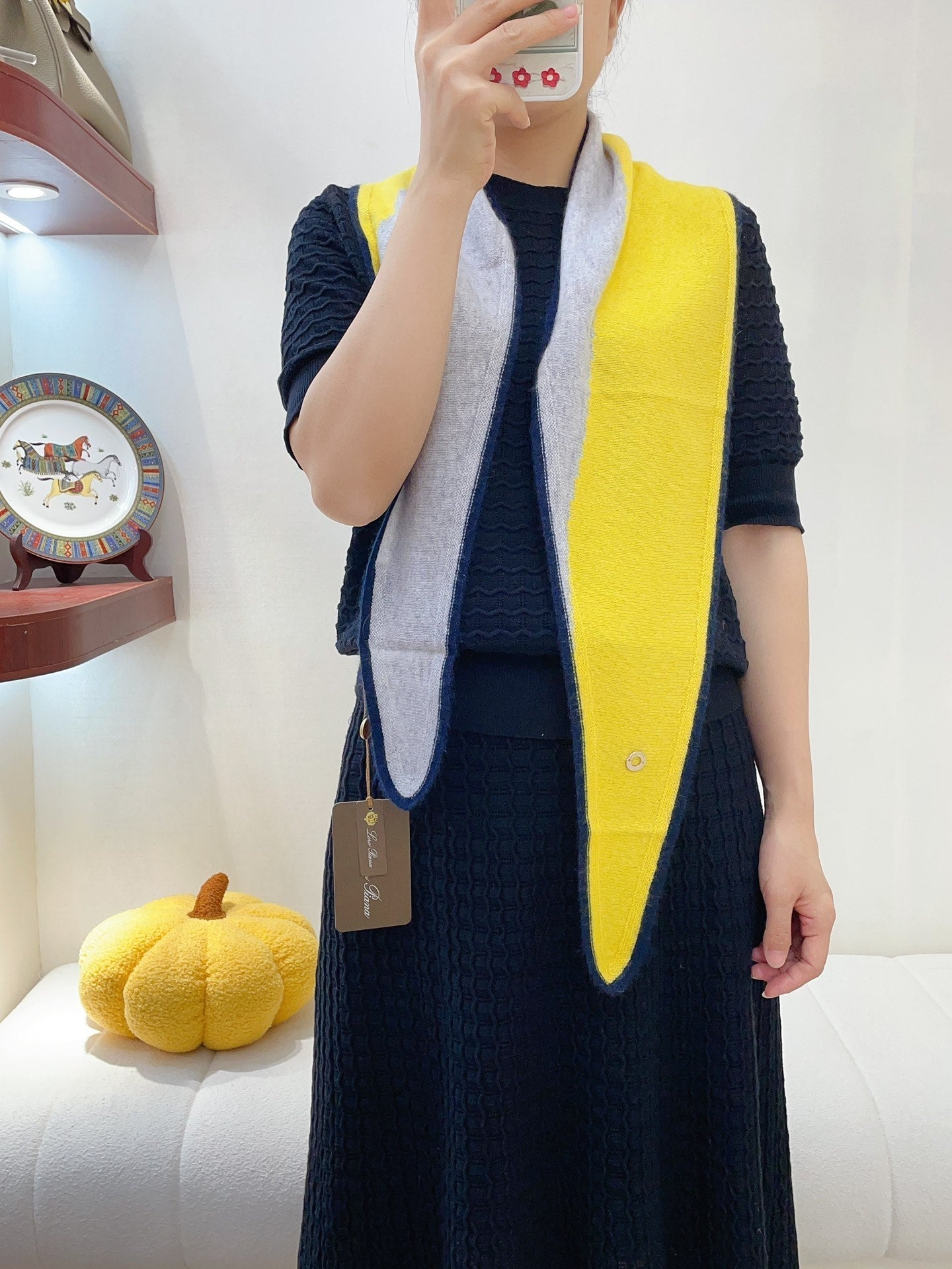 LP Yodo Scarf 150 CM In Grey Mix Yellow Cashmere 130489