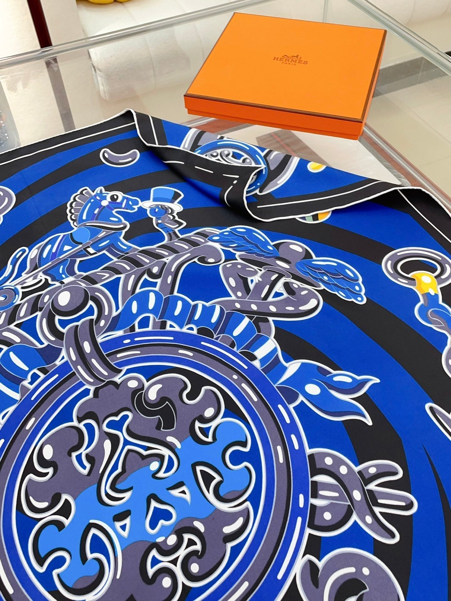 Candy Libris Scarf 90 CM In Dark Blue Colorful Silk Twill 319212