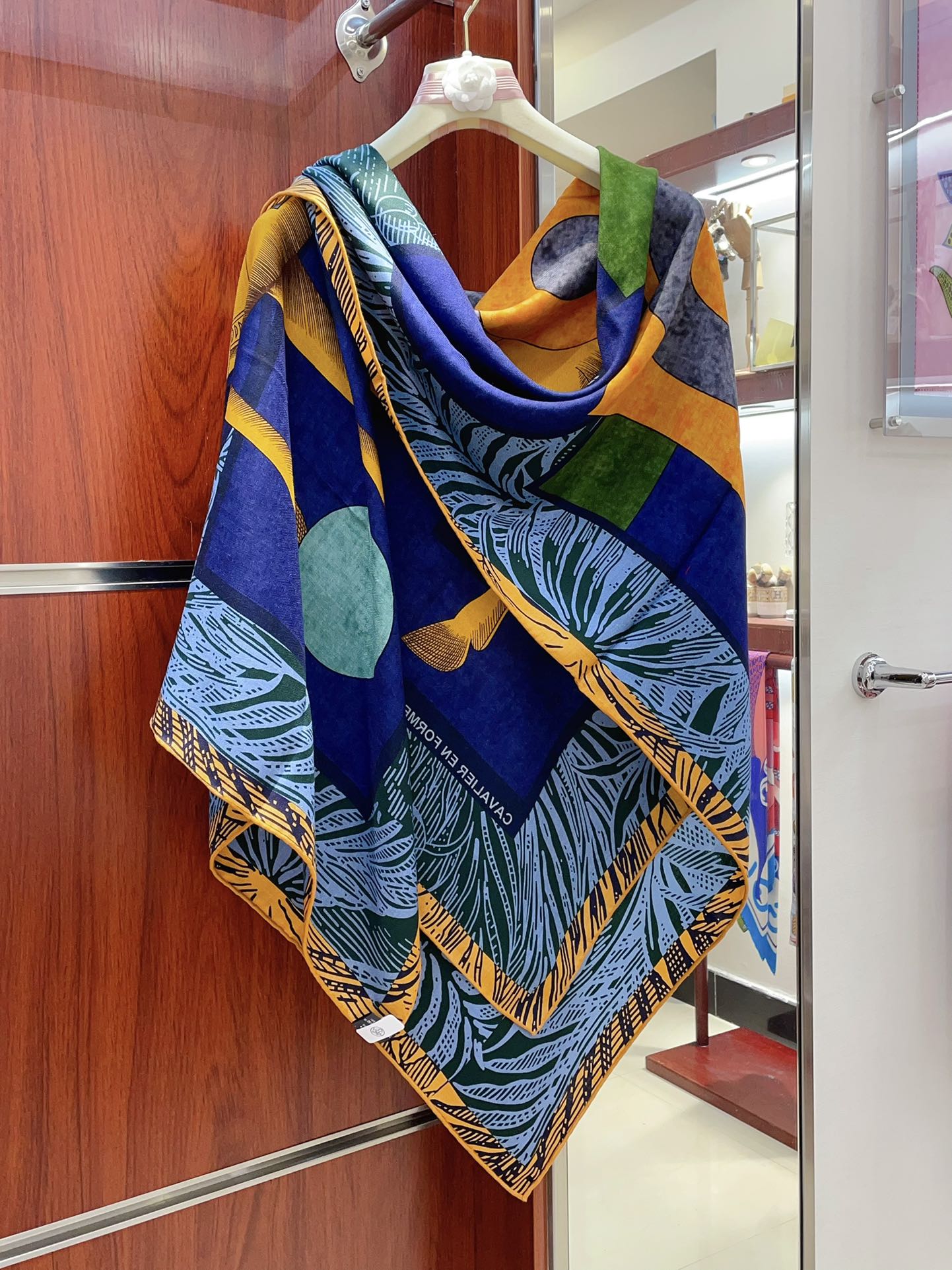 Cavalier en Formes shawl 140 CM In Dark Blue Colorful Cashmere And Silk 331715
