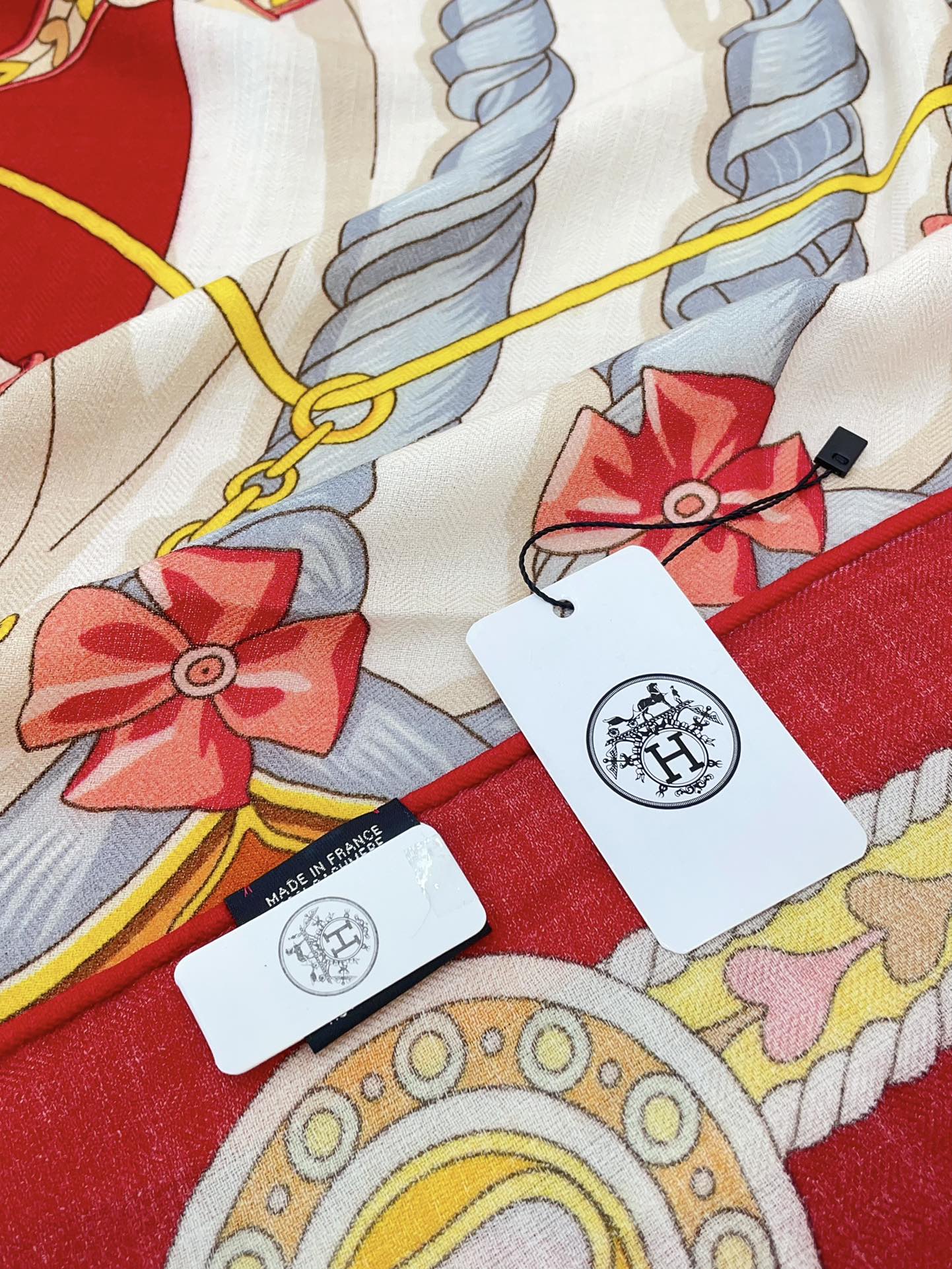 Carré Harnais De Cœur Scarf 140 CM In Red Colorful Cashmere And Silk 335858