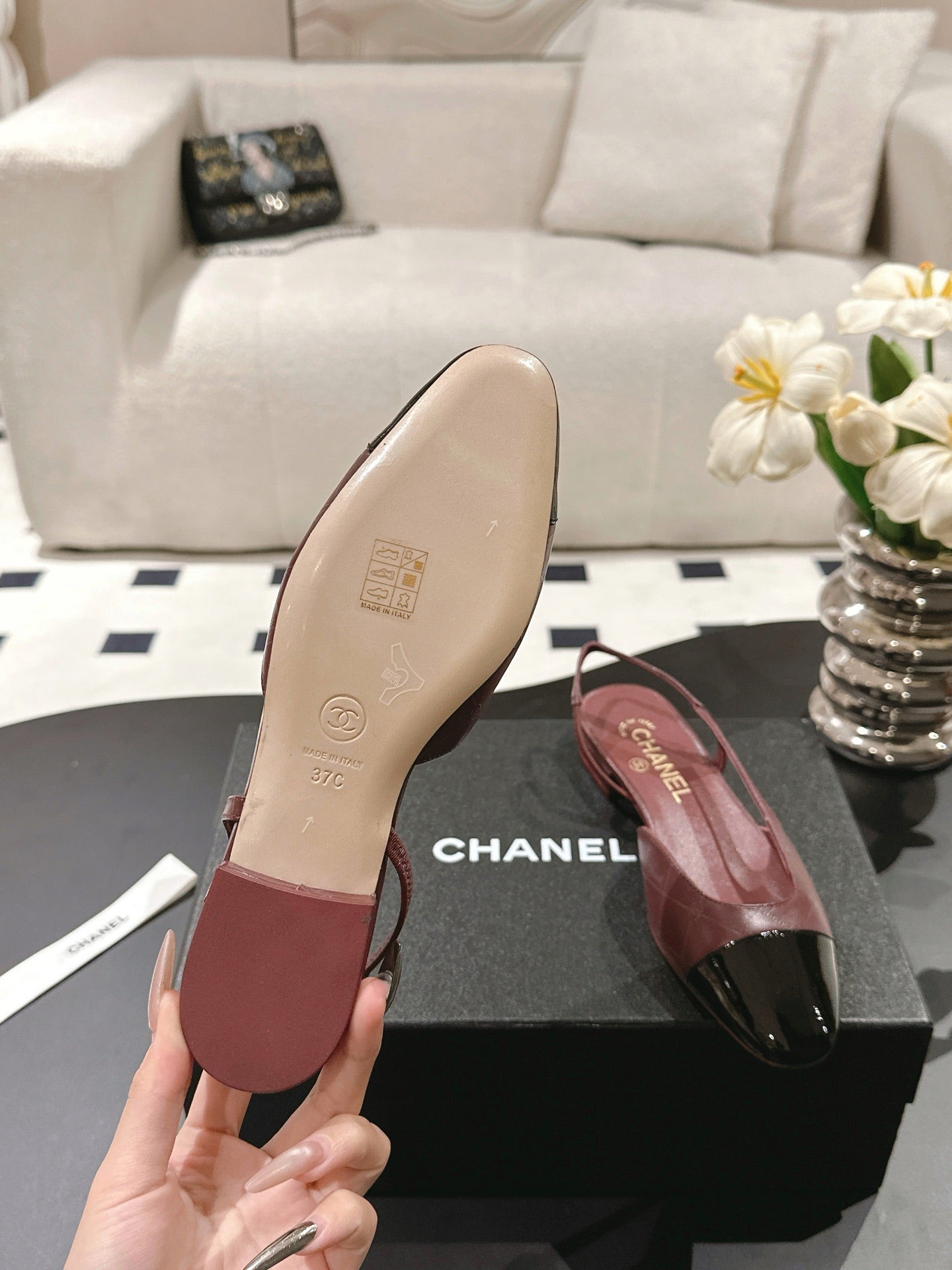 CC 25 Slingback Flats Red Emobossed Leather 237491