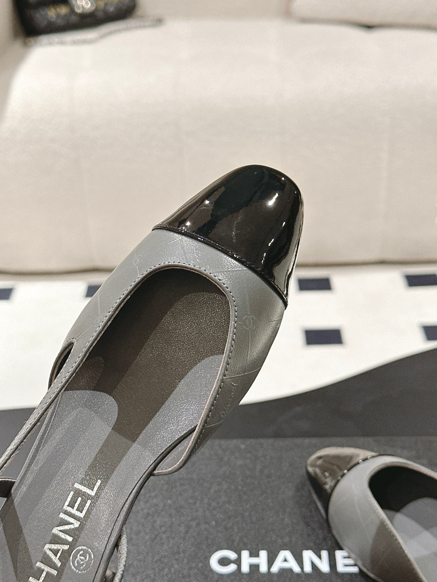 CC 25 Slingback Flats Gray Emobossed Leather 237497