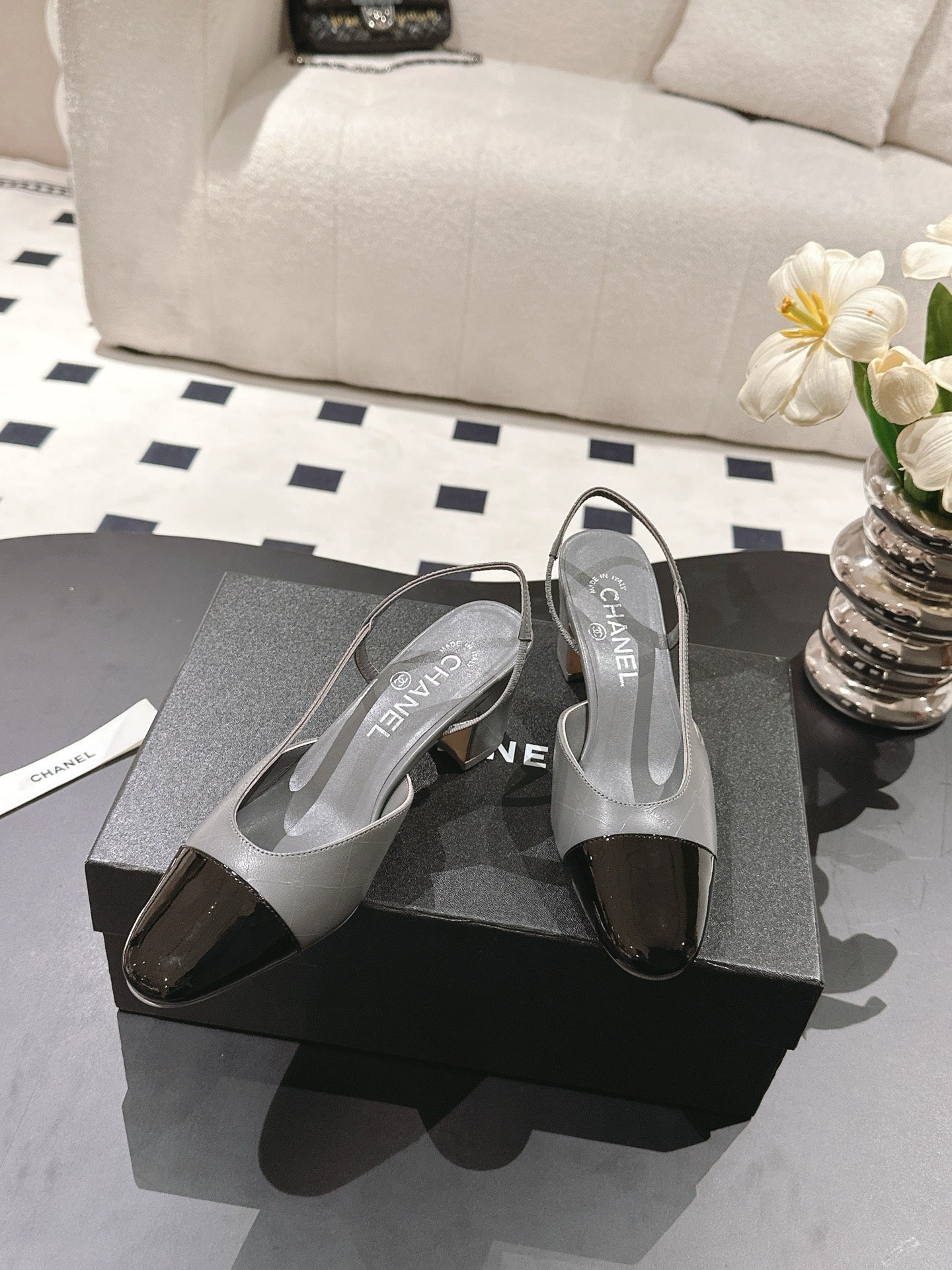 CC 25 Slingback Flats Gray Emobossed Leather 237497