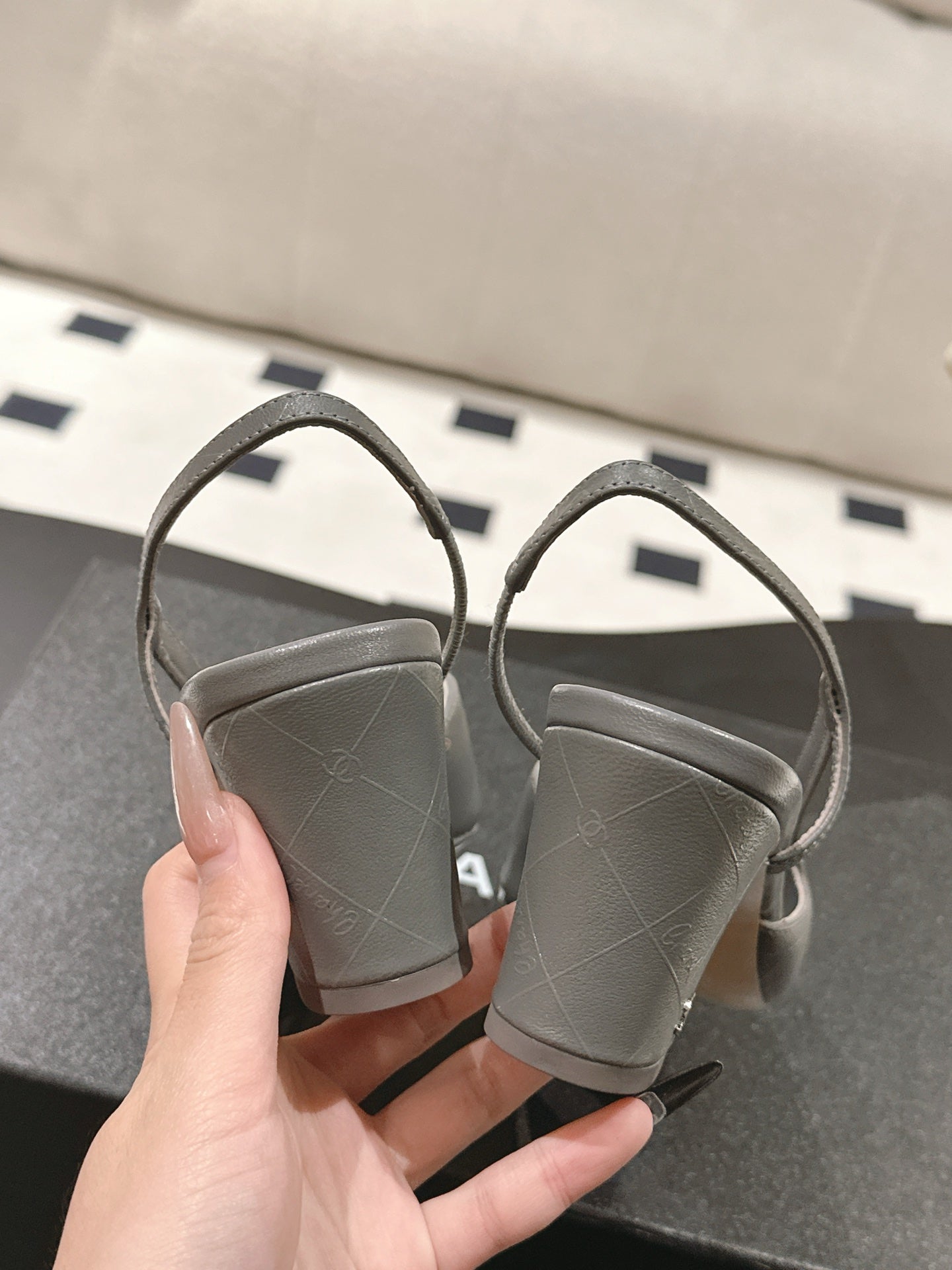 CC 25 Slingback Flats Gray Emobossed Leather 237497