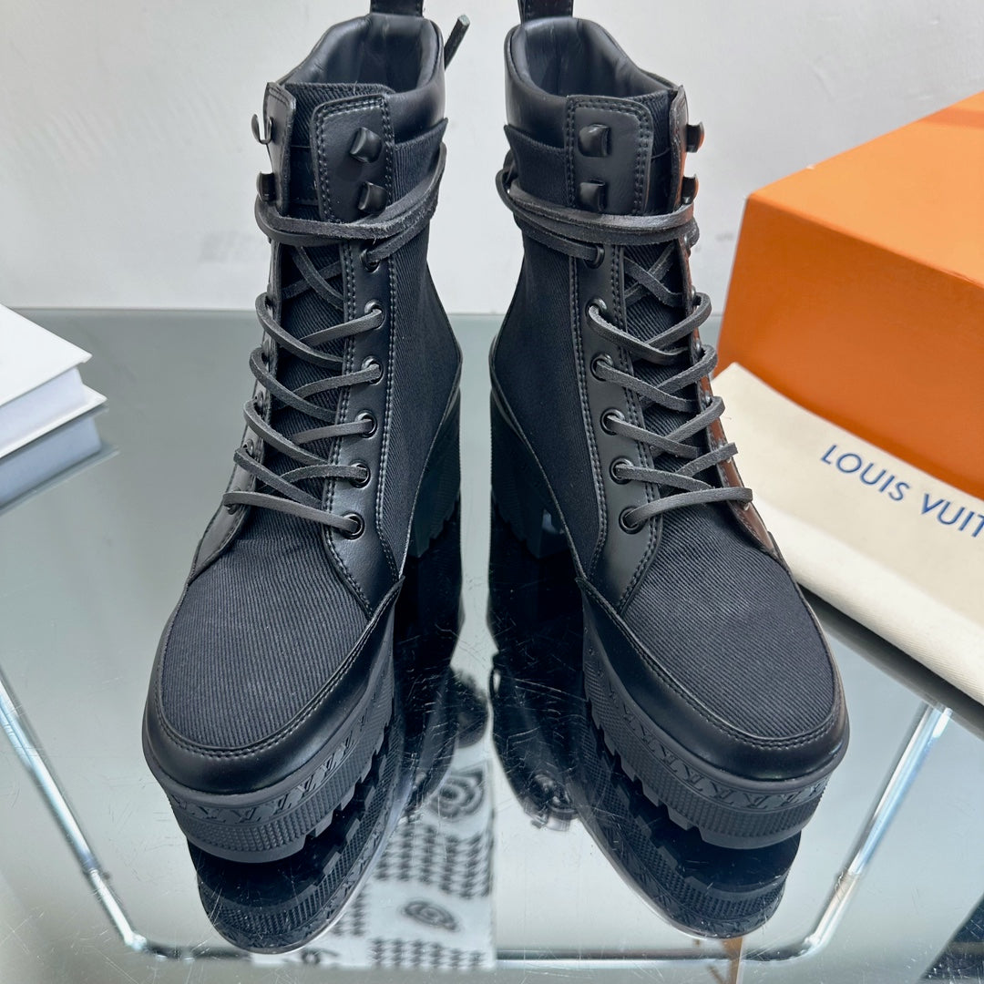 LV Laureate Platform Desert Boot 70mm Black Fabric Mix Cowhide