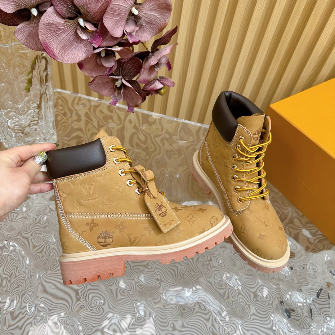 LV x Timberland 6-In High End Ankle Boot Brown Yellow Monogram Suede