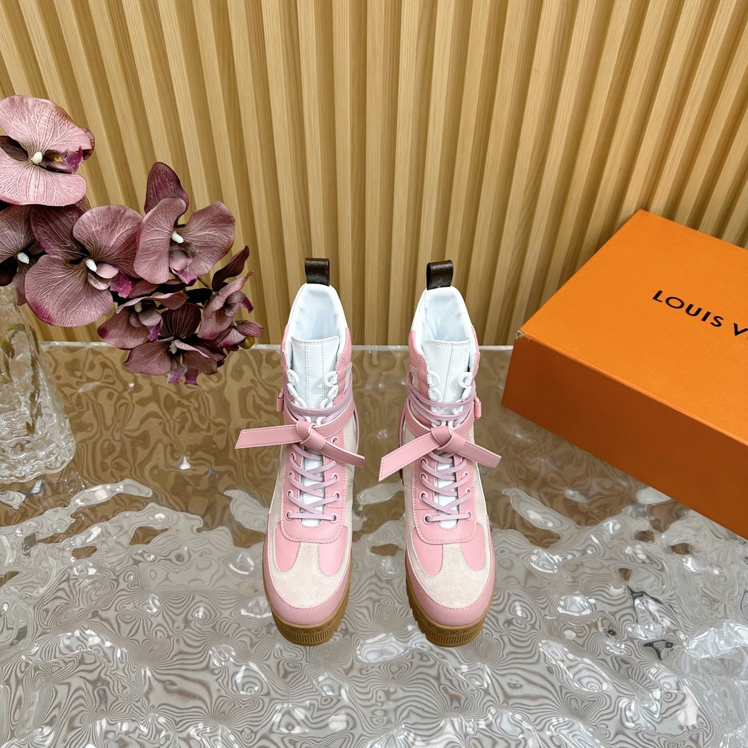 LV Laureate Platform Desert Boot 70mm Pink Mix Beige Suede
