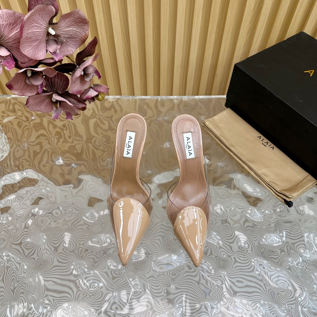 Alaila Mule 100mm In Beige Lambskin 957215