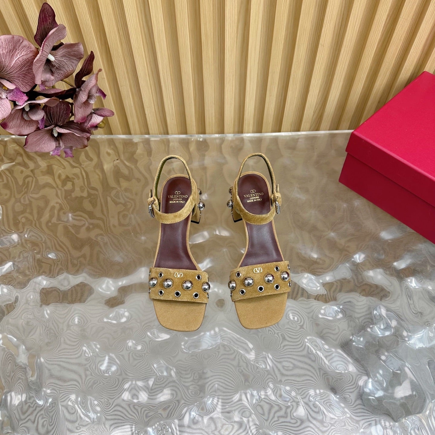 VT 25 Rivet Steel Beads Slingback Brown Suede 325202