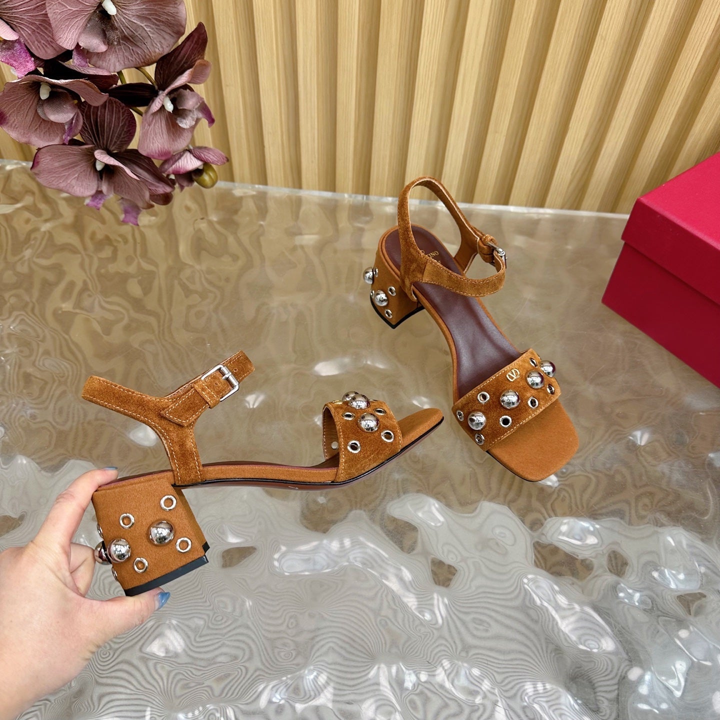 VT 25 Rivet Steel Beads Slingback Dark Brown Suede 325203