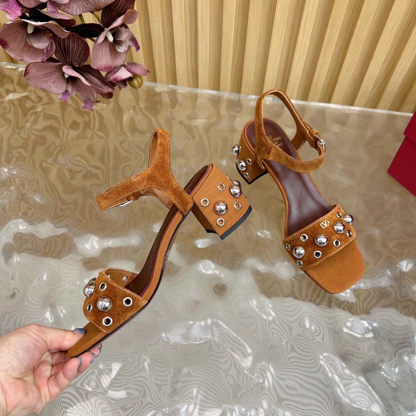 VT 25 Rivet Steel Beads Slingback Dark Brown Suede 325203